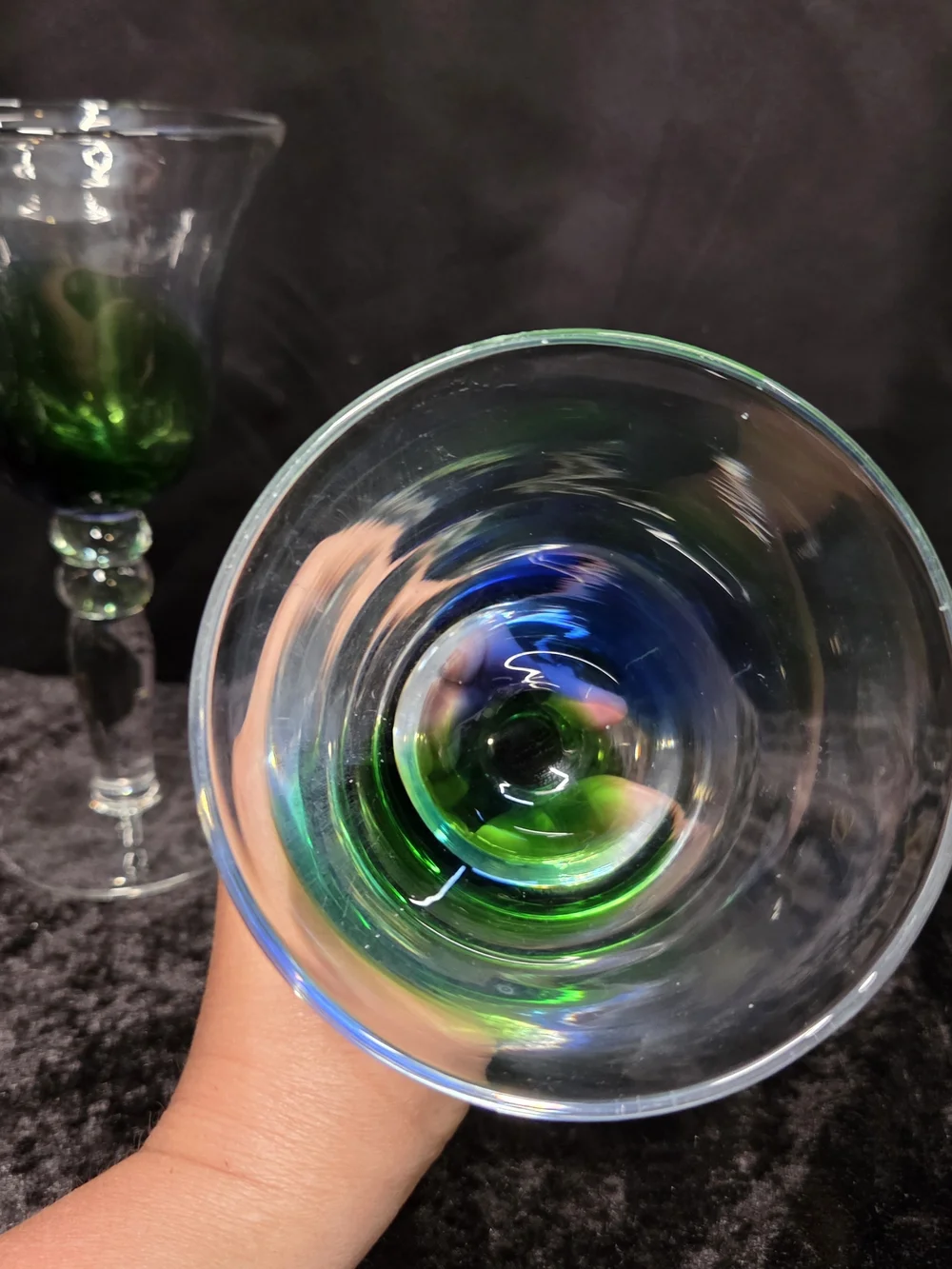 Pier 1 Blue Green Flame Glass Wine or Water Goblet Pair (2)